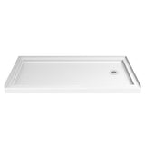 DreamLine SlimLine 30 in. D x 60 in. W x 2 3/4 in. H Right Drain Single Threshold Shower Base in White