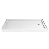 DreamLine Duet 34 in. D x 60 in. W x 74 3/4 in. H Semi-Frameless Bypass Shower Door in Brushed Nickel and Right Drain White Base