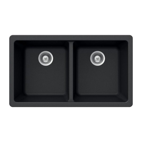 Hamat - SIO-3319DU-BL - Granite Undermount 50/50 Double Bowl Kitchen Sink, Black