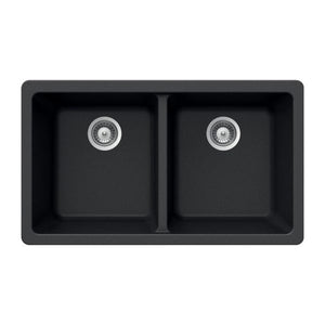 Hamat - SIO-3319DU-BL - Granite Undermount 50/50 Double Bowl Kitchen Sink, Black