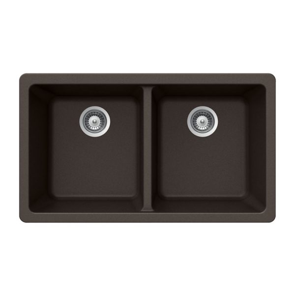 Hamat - SIO-3319DU-MO - Granite Undermount 50/50 Double Bowl Kitchen Sink, Mocha