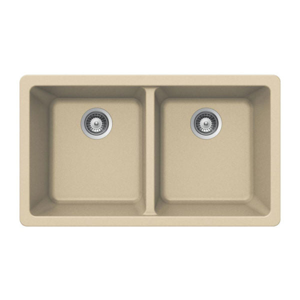 Hamat - SIO-3319DU-SD - Granite Undermount 50/50 Double Bowl Kitchen Sink, Sand