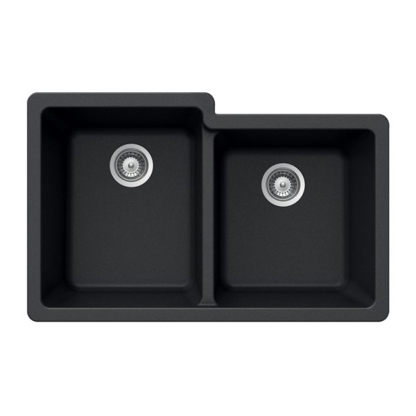 Hamat - SIO-3321DUR-BL - Granite Undermount 60/40 Double Bowl Kitchen Sink, Black