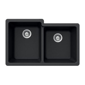 Hamat - SIO-3321DUR-BL - Granite Undermount 60/40 Double Bowl Kitchen Sink, Black