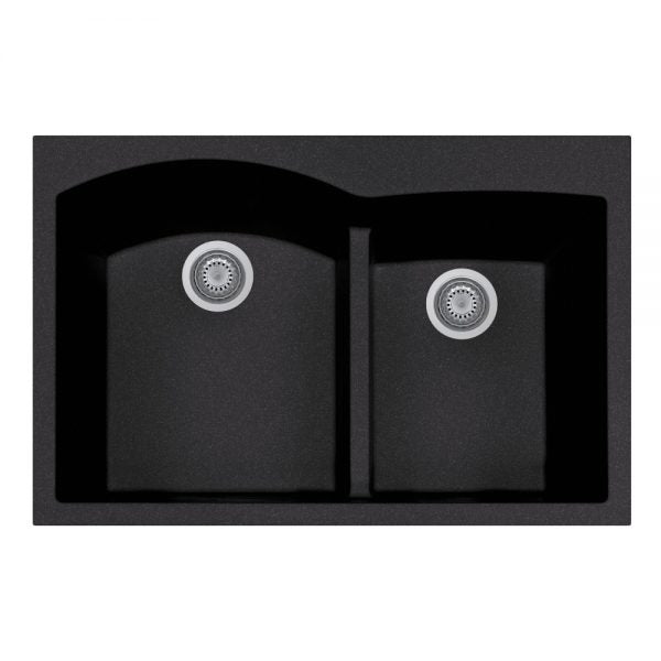 Hamat - SIO-3322DATR-BL - Topmount Double Bowl Granite Kitchen Sink, Black