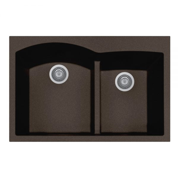 Hamat - SIO-3322DATR-MO - Topmount Double Bowl Granite Kitchen Sink, Mocha