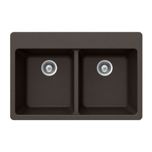 Hamat - SIO-3322DT-MO - Granite Topmount 50/50 Double Bowl Kitchen Sink, Mocha