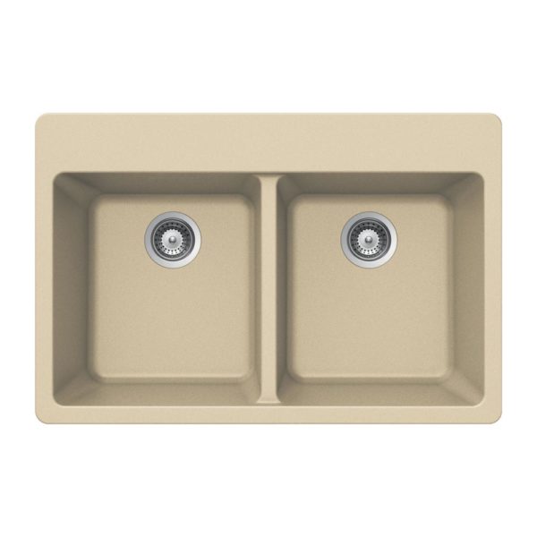Hamat - SIO-3322DT-SD - Granite Topmount 50/50 Double Bowl Kitchen Sink, Sand