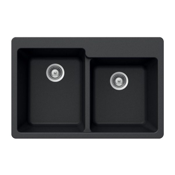 Hamat - SIO-3322DTR-BL - Granite Topmount 60/40 Double Bowl Kitchen Sink, Black