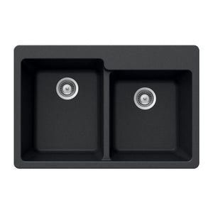 Hamat - SIO-3322DTR-BL - Granite Topmount 60/40 Double Bowl Kitchen Sink, Black