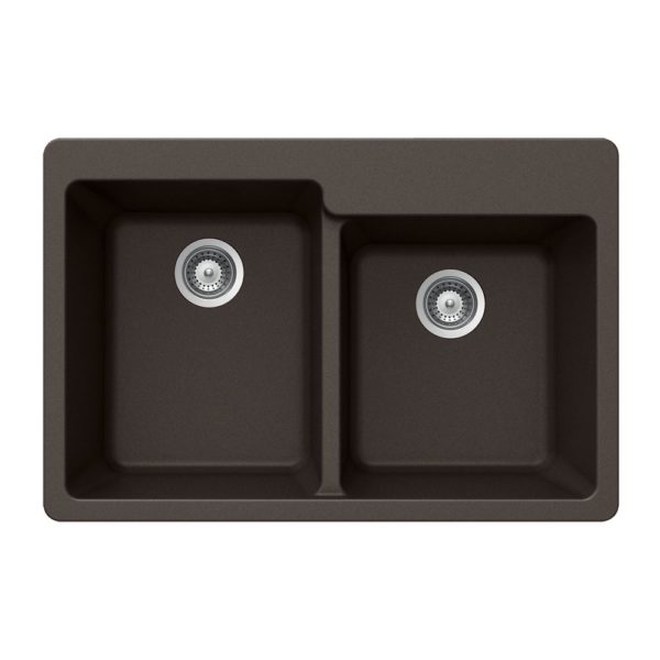 Hamat - SIO-3322DTR-MO - Granite Topmount 60/40 Double Bowl Kitchen Sink, Mocha