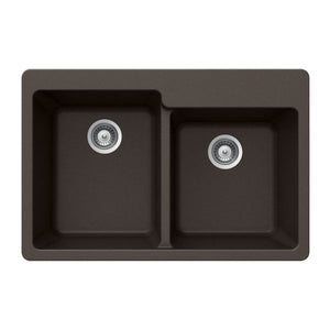 Hamat - SIO-3322DTR-MO - Granite Topmount 60/40 Double Bowl Kitchen Sink, Mocha