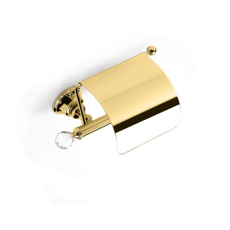 Toilet Roll Holder With Cover, Gold Finish Brass with Crystal