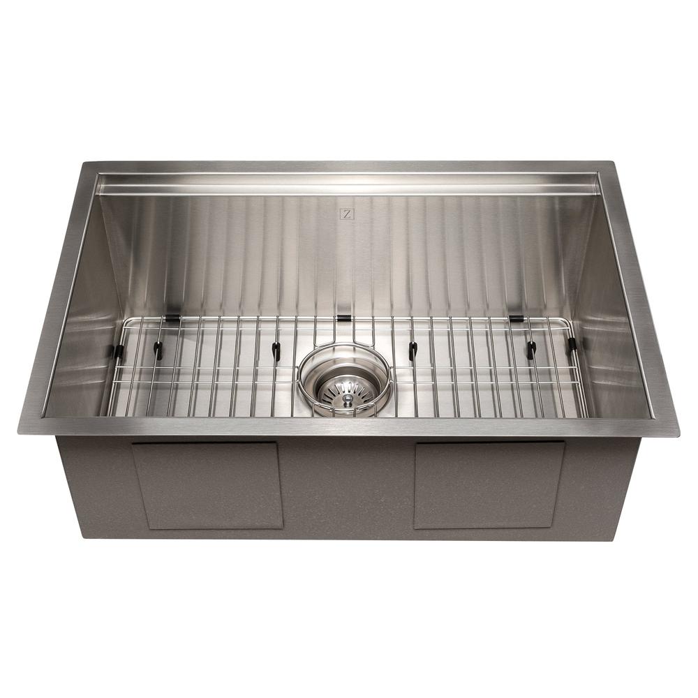 ZLINE Garmisch 27 in. Undermount Single Bowl Stainless Steel Kitchen Sink with Bottom Grid and Accessories (SLS-27)