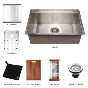 ZLINE Garmisch 27 in. Undermount Single Bowl Stainless Steel Kitchen Sink with Bottom Grid and Accessories (SLS-27)