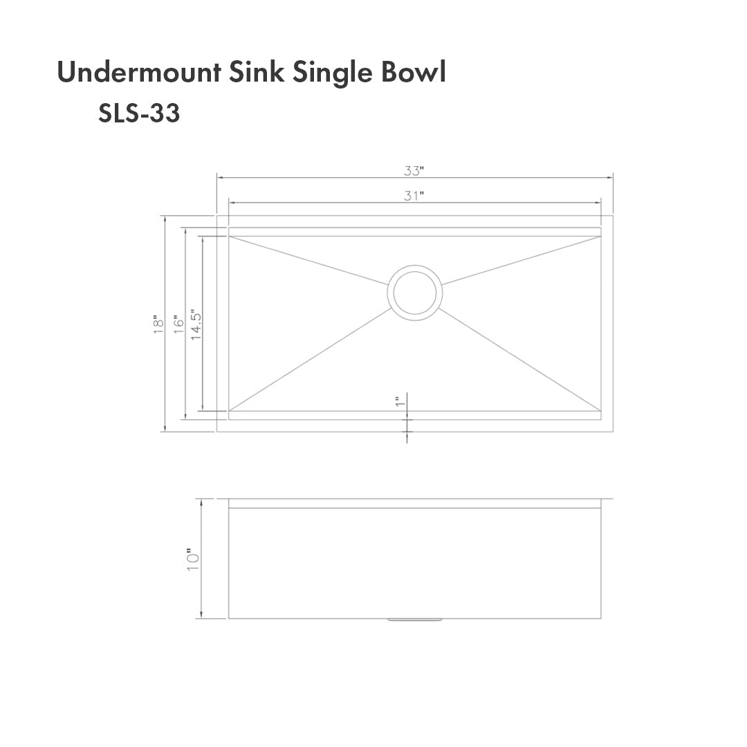 ZLINE Garmisch 33 in. Undermount Single Bowl Stainless Steel Kitchen Sink with Bottom Grid and Accessories (SLS-33)