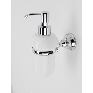 Soap Dispenser, White, Ceramic with Chrome Brass Mounting