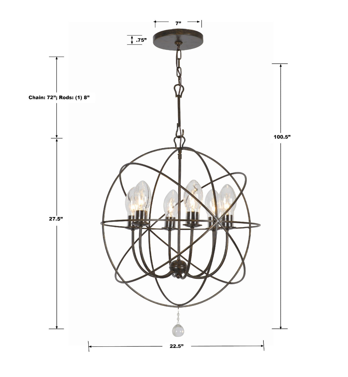 Solaris 6 Light English Bronze Sphere Outdoor Pendant SOL-9326-EB