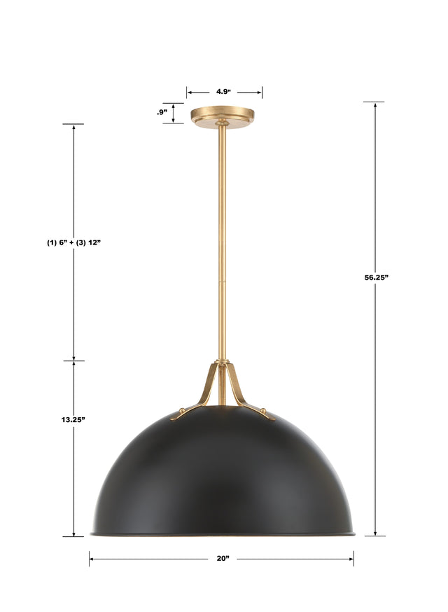 Soto 1 Light Matte Black + Antique Gold Chandelier SOT-18015-MK-GA