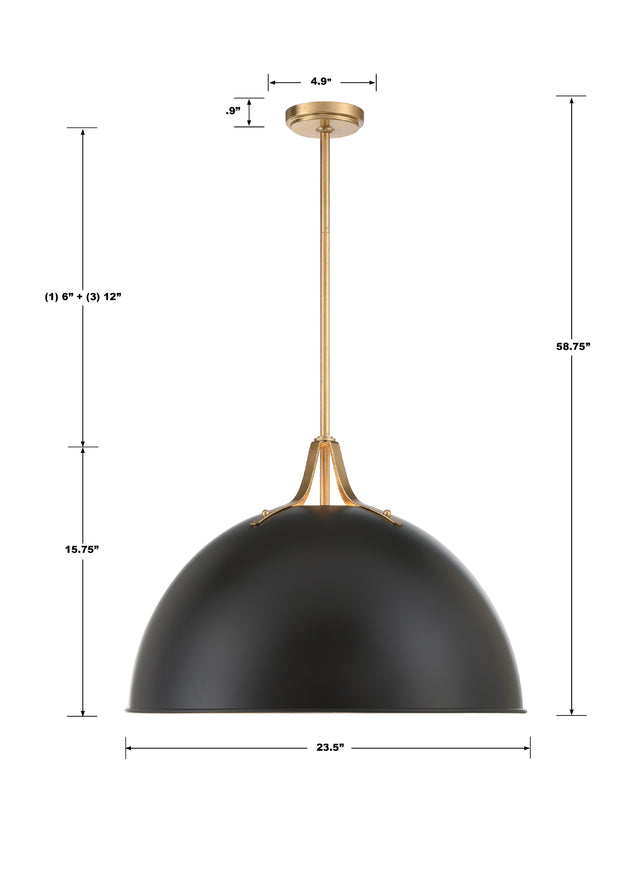 Soto 3 Light Matte Black + Antique Gold Chandelier SOT-18017-MK-GA