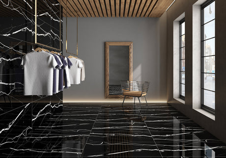 Spider Black 24" x 48" Polished Floor and Wall Tiles