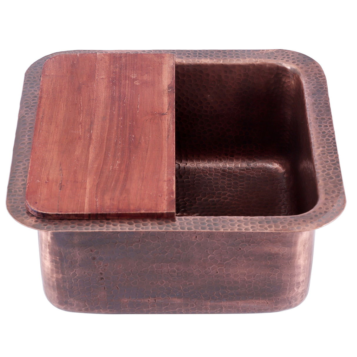 Nantucket Sinks' SQRC-7PS 16.625 Inch Copper Square Dualrmount Bar Sink and Cutting Board