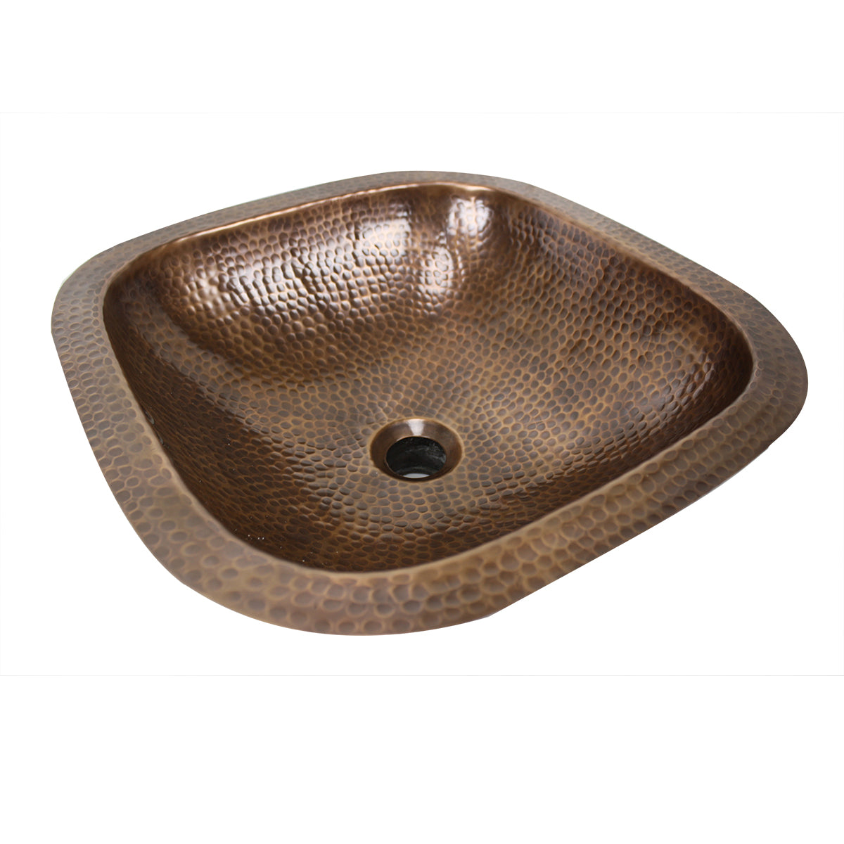Nantucket Sinks' SQRC-OF - 16.25" Hand Hammered Copper Square Undermount Bathroom Sink With Overflow