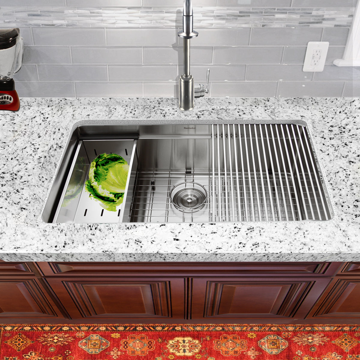 Nantucket Sinks' SR-PS-3220-16 - 32 Inch Professional Prep Station Small Radius Undermount Stainless  Kitchen Sink with Accessories