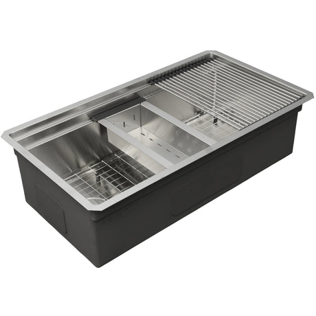 Nantucket Sinks' SR-PS-3220-16  Small Radius Pro Series Prep Station Single Bowl Undermount Stainless Steel Kitchen Sink with Compatible Accessories