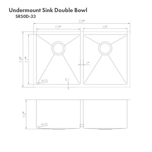 ZLINE Anton 33 in. Undermount Double Bowl Stainless Steel Kitchen Sink with Bottom Grid (SR50D-33)