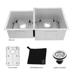 ZLINE Jackson 32 in. Undermount Double Bowl Stainless Steel Kitchen Sink with Bottom Grid (SRDL-32)
