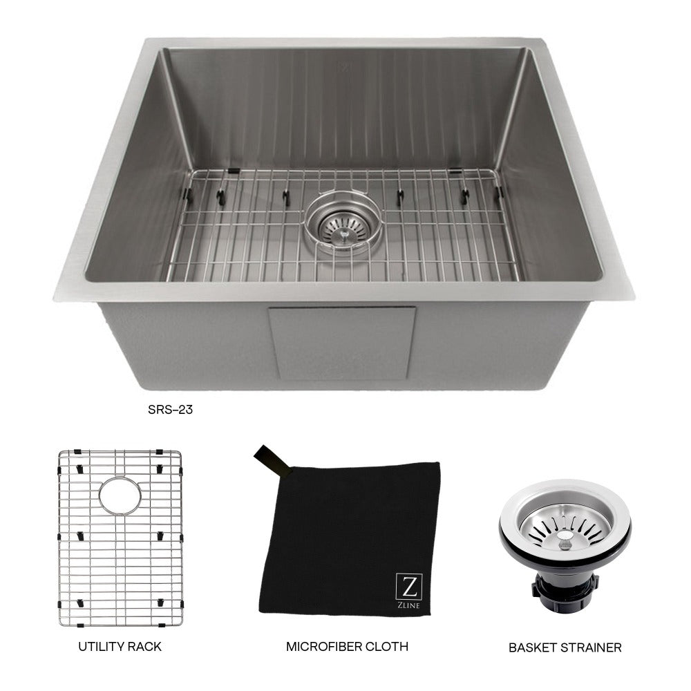 ZLINE Meribel 23 in. Undermount Single Bowl Stainless Steel Kitchen Sink with Bottom Grid (SRS-23)