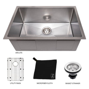 ZLINE Meribel 27 in. Undermount Single Bowl Scratch Resistant Stainless Steel Kitchen Sink with Bottom Grid (SRS-27S)