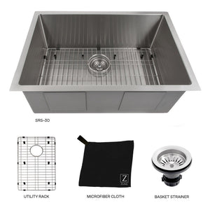ZLINE Meribel 30 in. Undermount Single Bowl Stainless Steel Kitchen Sink with Bottom Grid (SRS-30)