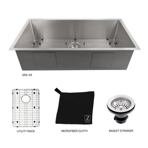 ZLINE Meribel 33 in. Undermount Single Bowl Stainless Steel Kitchen Sink with Bottom Grid (SRS-33)