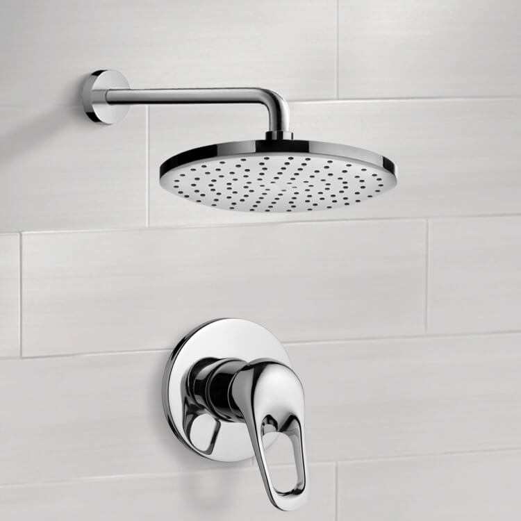 Chrome Shower Faucet Set with 8" Rain Shower Head