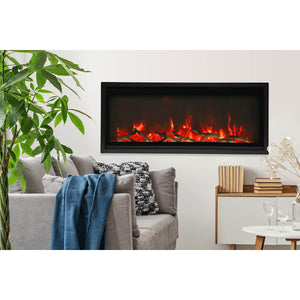 Amantii SYM-50 Symmetry Smart Electric  50" Indoor / Outdoor WiFi Enabled Built In Fireplace, Featuring a MultiFunction Remote Control , Multi Speed Flame Motor and a 10 piece Birch Log Set
