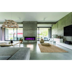 Amantii SYM-42 Symmetry Smart Electric  42" Indoor / Outdoor WiFi Enabled Built In Fireplace, Featuring a MultiFunction Remote Control , Multi Speed Flame Motor and a 10 piece Birch Log Set