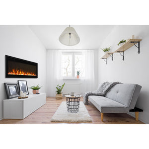 Amantii SYM-50 Symmetry Smart Electric  50" Indoor / Outdoor WiFi Enabled Built In Fireplace, Featuring a MultiFunction Remote Control , Multi Speed Flame Motor and a 10 piece Birch Log Set