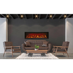 Amantii SYM-42 Symmetry Smart Electric  42" Indoor / Outdoor WiFi Enabled Built In Fireplace, Featuring a MultiFunction Remote Control , Multi Speed Flame Motor and a 10 piece Birch Log Set