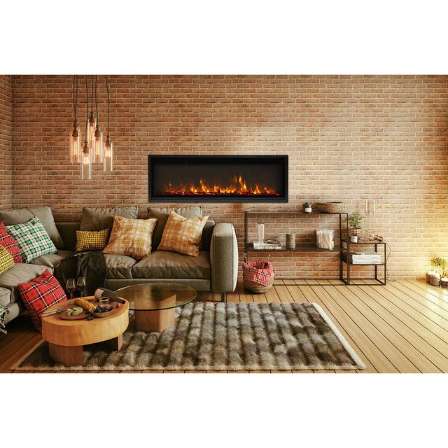 Amantii SYM-50 Symmetry Smart Electric  50" Indoor / Outdoor WiFi Enabled Built In Fireplace, Featuring a MultiFunction Remote Control , Multi Speed Flame Motor and a 10 piece Birch Log Set