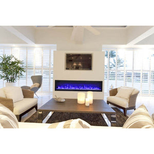 Amantii SYM-42 Symmetry Smart Electric  42" Indoor / Outdoor WiFi Enabled Built In Fireplace, Featuring a MultiFunction Remote Control , Multi Speed Flame Motor and a 10 piece Birch Log Set