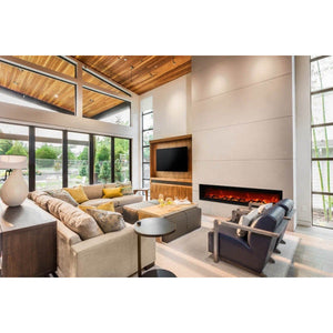 Amantii SYM-42 Symmetry Smart Electric  42" Indoor / Outdoor WiFi Enabled Built In Fireplace, Featuring a MultiFunction Remote Control , Multi Speed Flame Motor and a 10 piece Birch Log Set