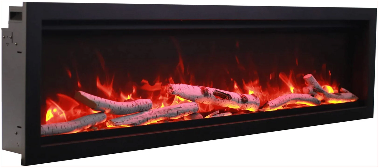 Amantii SYM-100 Symmetry Smart Electric  100" Indoor / Outdoor WiFi Enabled Built In Fireplace, Featuring a MultiFunction Remote Control , Multi Speed Flame Motor and a 10 piece Birch Log Set
