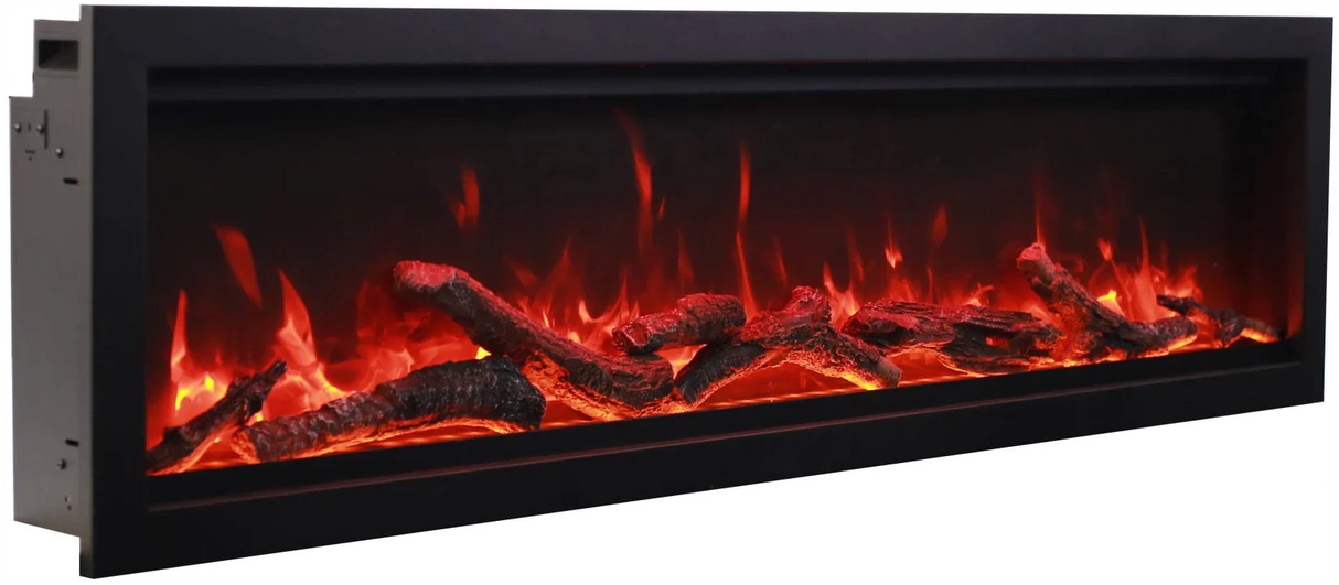 Amantii SYM-60 Symmetry Smart Electric  60" Indoor / Outdoor WiFi Enabled Built In Fireplace, Featuring a MultiFunction Remote Control , Multi Speed Flame Motor and a 10 piece Birch Log Set