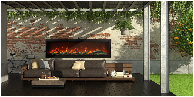Amantii SYM-88-XT Symmetry Xtra Tall Smart Electric  88" Indoor / Outdoor WiFi Enabled Fireplace, Featuring a MultiFunction Remote Control , Multi Speed Flame Motor, and a Selection of Media Options