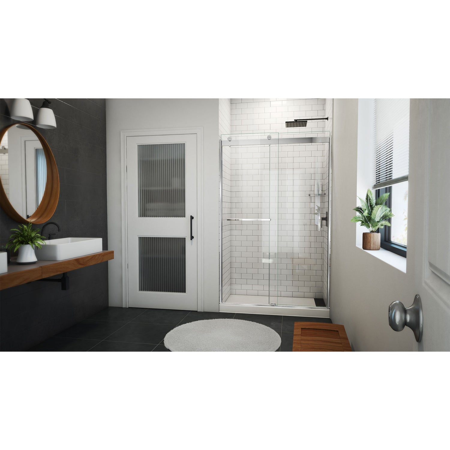 DreamLine Sapphire-V 44 - 48 in. W x 76 in. H Bypass Shower Door in Chrome and Clear Glass
