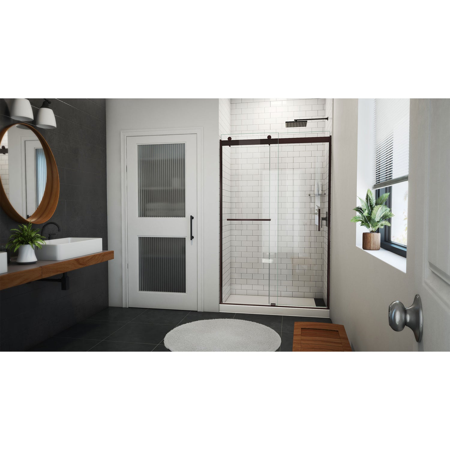 DreamLine Sapphire-V 44 - 48 in. W x 76 in. H Bypass Shower Door in Oil Rubbed Bronze and Clear Glass