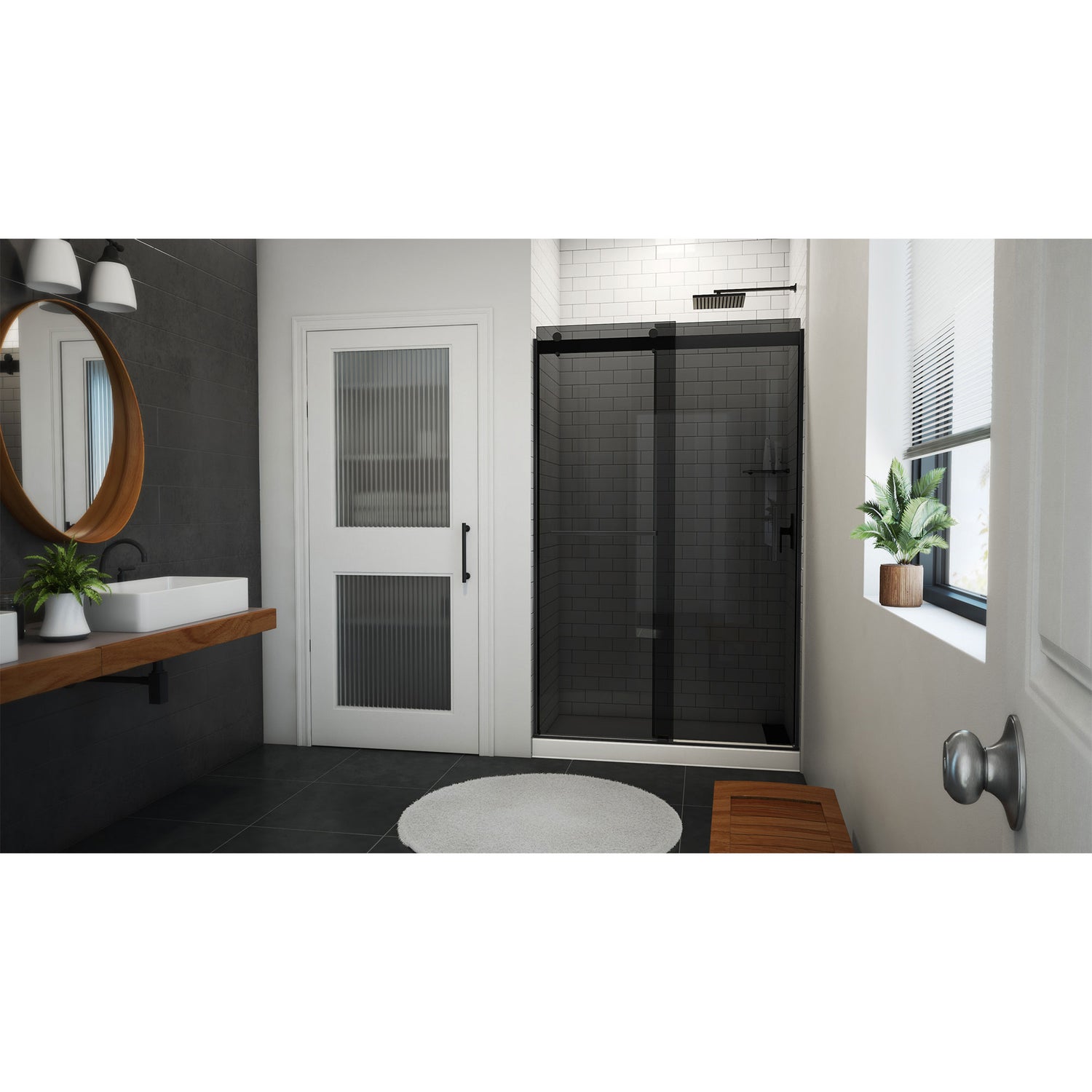 DreamLine Sapphire-V 44 - 48 in. W x 76 in. H Bypass Shower Door in Satin Black and Gray Glass