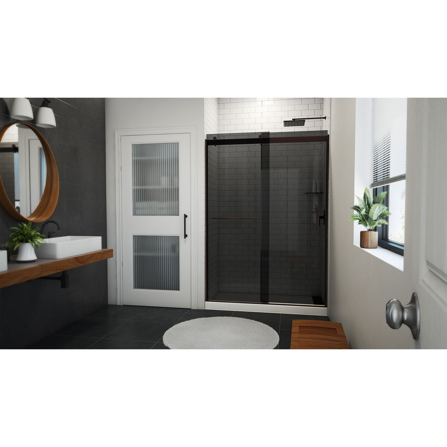 DreamLine Sapphire-V 50 - 54 in. W x 76 in. H Bypass Shower Door in Oil Rubbed Bronze and Gray Glass